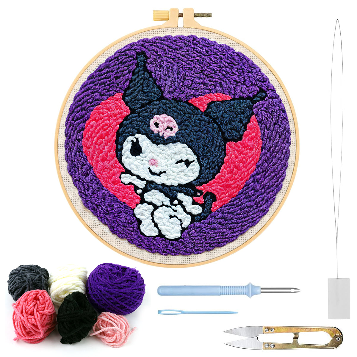 PATPAT 20x20CM DIY Tufting Art Craft Kit Cute Kuro-mi Punch Needle Kit Embroidery Kit for Beginners DIY Hoop Embroidery Kit with Embroidery Punch Needles, Hoop, DIY Art Kit Gift for Kids Adults PATPAT 20x20CM DIY Tufting Art Craft Kit Cute Kuro-mi Punch Needle Kit Embroidery Kit for Beginners DIY Hoop Embroidery Kit with Embroidery Punch Needles, Hoop, DIY Art Kit Gift for Kids Adults